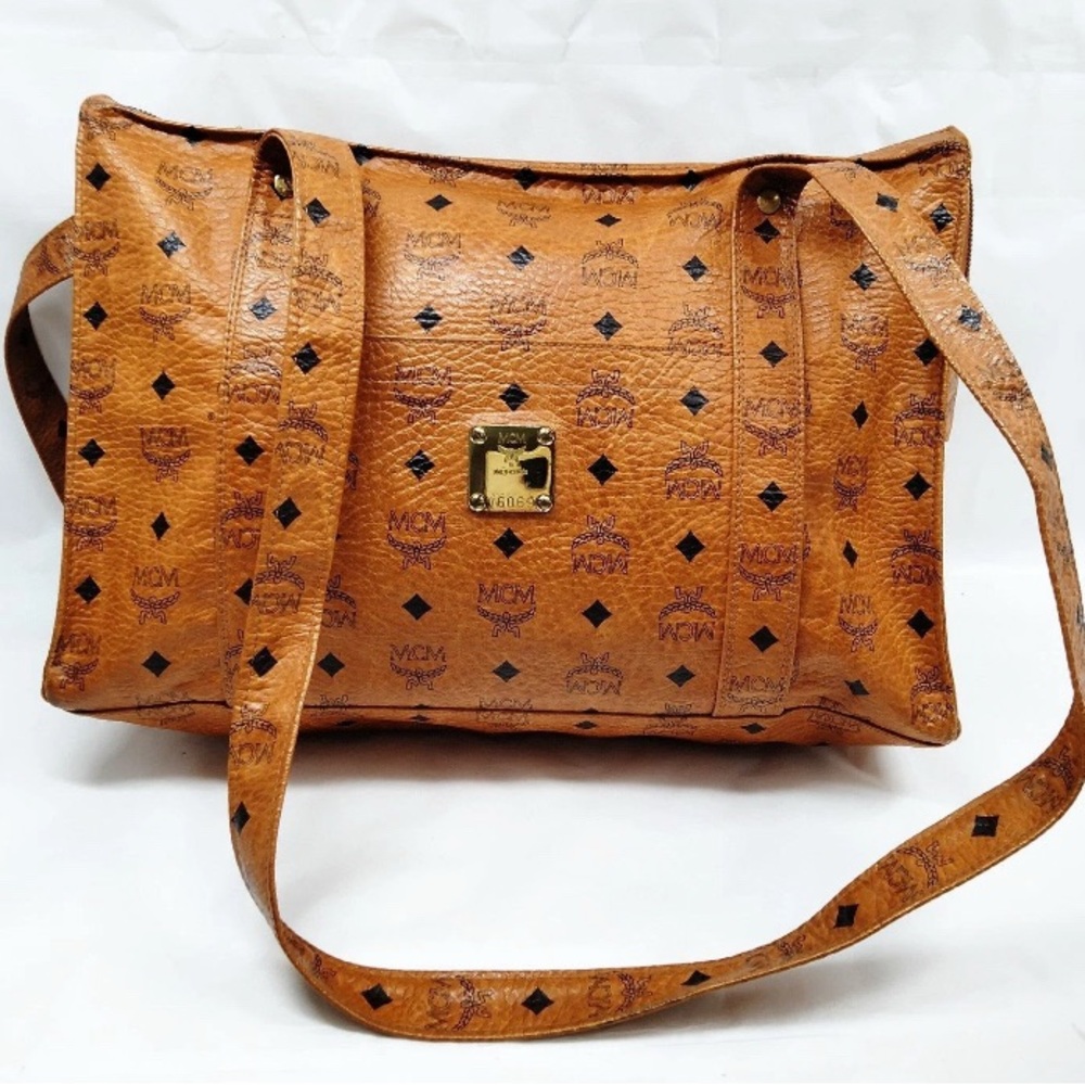 #33. Authentic MCM Cognac Visetos Tote Bag  V6069